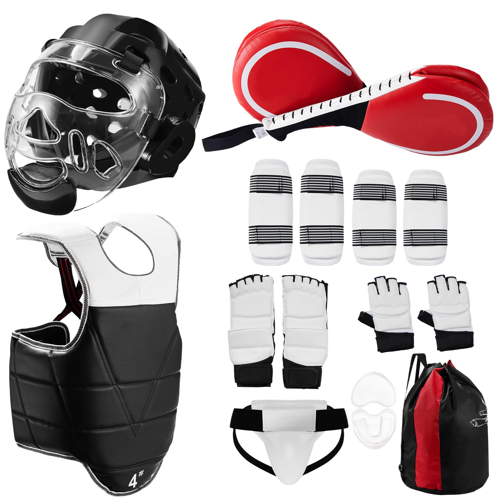 11 Pcs Taekwondo Sparring Gear Equipment Set for Kids Taekwondo Practice Training, Taekwondo Kick Pads Punching Mitts Head Chest Arm Groin Leg Foot Guard for Boxing