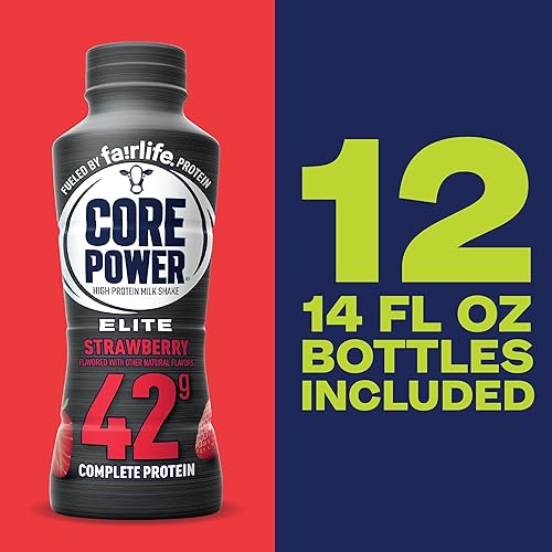 Miniatura 5 de Fairlife Core Power Elite - Batido de leche de alto contenido proteico 148oz sabor a fresa botellas de 14 onzas 12 unidades