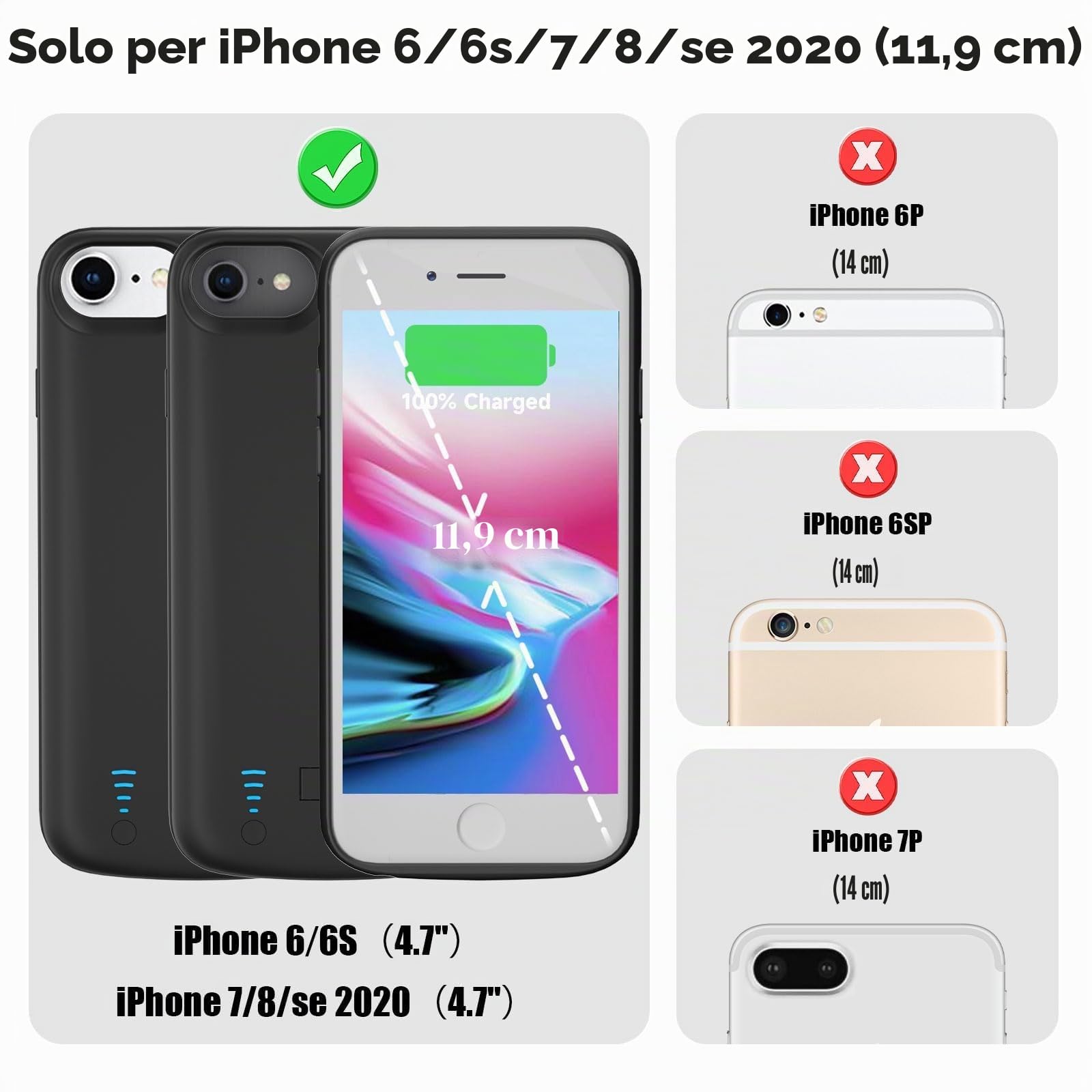 Cover Batteria per iPhone 8/7/6S/6/SE 2020, 8500 mAh Sottile e Ricaricabile con Supporto, Custodia di Ricarica Estesa Custodia Protettiva Portatile con Batteria - Nero (4.7 Pollici)