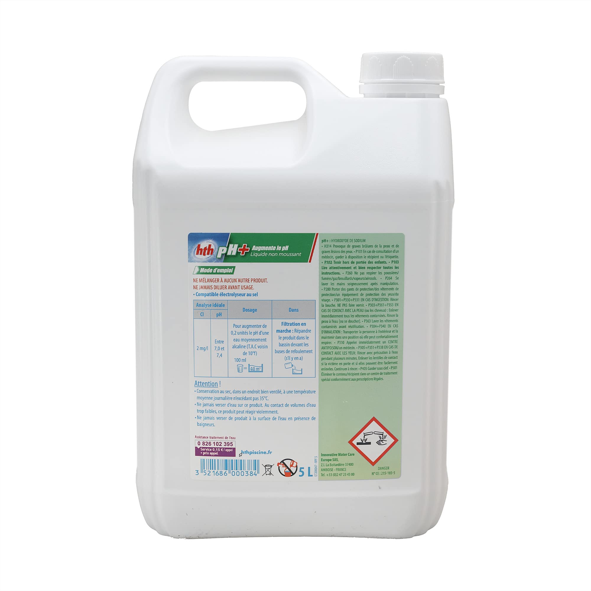 HTH pH Plus Liquide - 5L | Correcteur de pH Liquide - Augmente Le pH + 10 Tests HPS OFFERTS 6 en 1