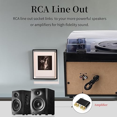 Miniatura 7 de Reproductor de discos 9 en 1 con altavoces externos, tocadiscos Bluetooth de 3 velocidades con reproducción de CDcassette, radio AMFM, reproducción