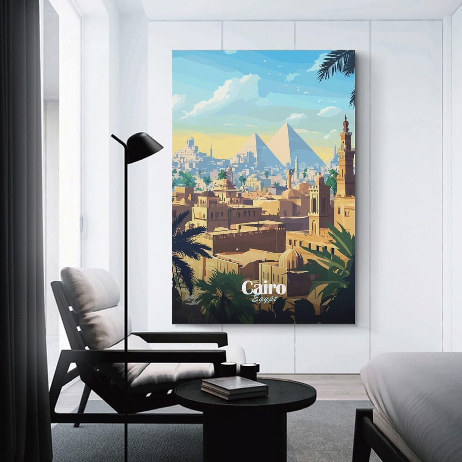 Junmoney Cairo Skyline with Pyramids Canvas Wall Decor, 08x12inch(20x30cm), for Gallery Wall Decor And Room Displays, Wall Decor Suited to Curated Displays