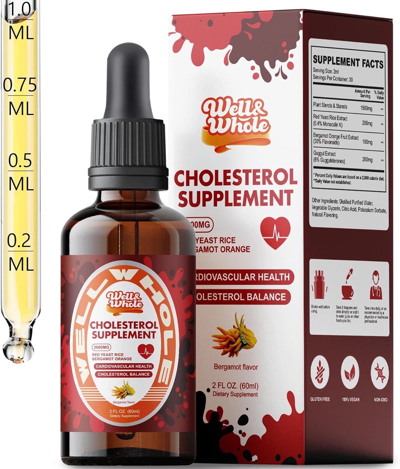 Well&Whole Cholesterol Support Liquid Drops | Plant Sterols & Red Yeast Rice Tincture | Bergamot & Guggul Extract | Heart Health Formula with Enhanced Absorption (2)