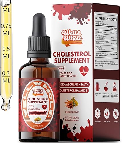 Gotas líquidas de apoyo para el colesterol  Esteroles vegetales y tintura de arroz de levadura roja  Extracto de bergamota y guggul  Fórmula de