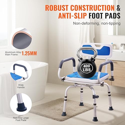 Miniatura 4 de VEVOR Silla de ducha giratoria de 360 grados, asiento de ducha ajustable con brazos giratorios para duchas o bañeras interiores, silla de ducha