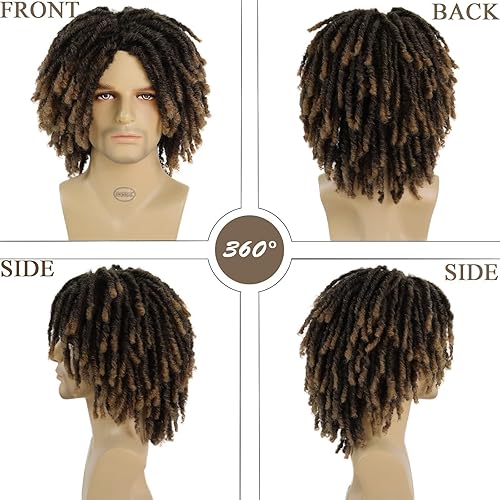 Miniatura 5 de GNIMEGIL Peluca corta con rastas para hombre negro afro Bob Ombre marrón claro ganchillo trenzado peluca sintética natural peluca rompimiento baile