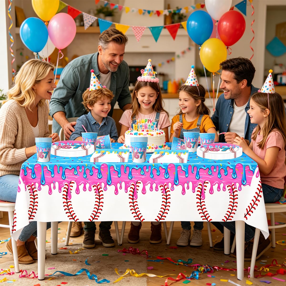 Stoviglie per feste a gelato, 61 pezzi Baseball Stoviglie per compleanni per bambini, Tema Meme virali Set di piatti di carta per feste, Compresi bicchieri, tovaglioli e tovaglie