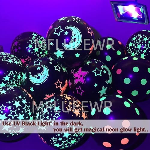 Miniatura 4 de Paquete de 110 globos de neón UV de colores, globos de neón que brillan en la oscuridad, suministros de fiesta, globos fluorescentes de látex neón