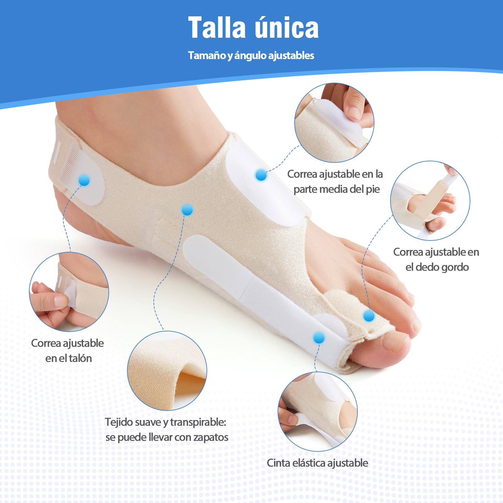 Corrector de Juanetes para Mujer y Hombre – Separador Dedos Pie Ajustable con Almohadilla de Gel para Aliviar el Dolor de Juanetes – Talla Única, 1 Par