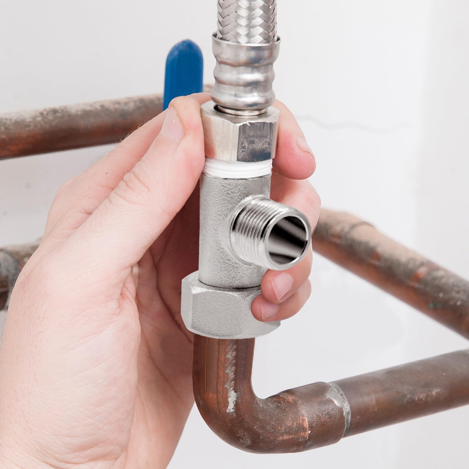 2 valvole angolari 3/8, 9/16 T, set di collegamento per WC, valvola di conversione a 3 vie, raccordo per acqua, raccordo a T, rotazione di 180°, nichelato, valvola di scarico per casa, bagno e