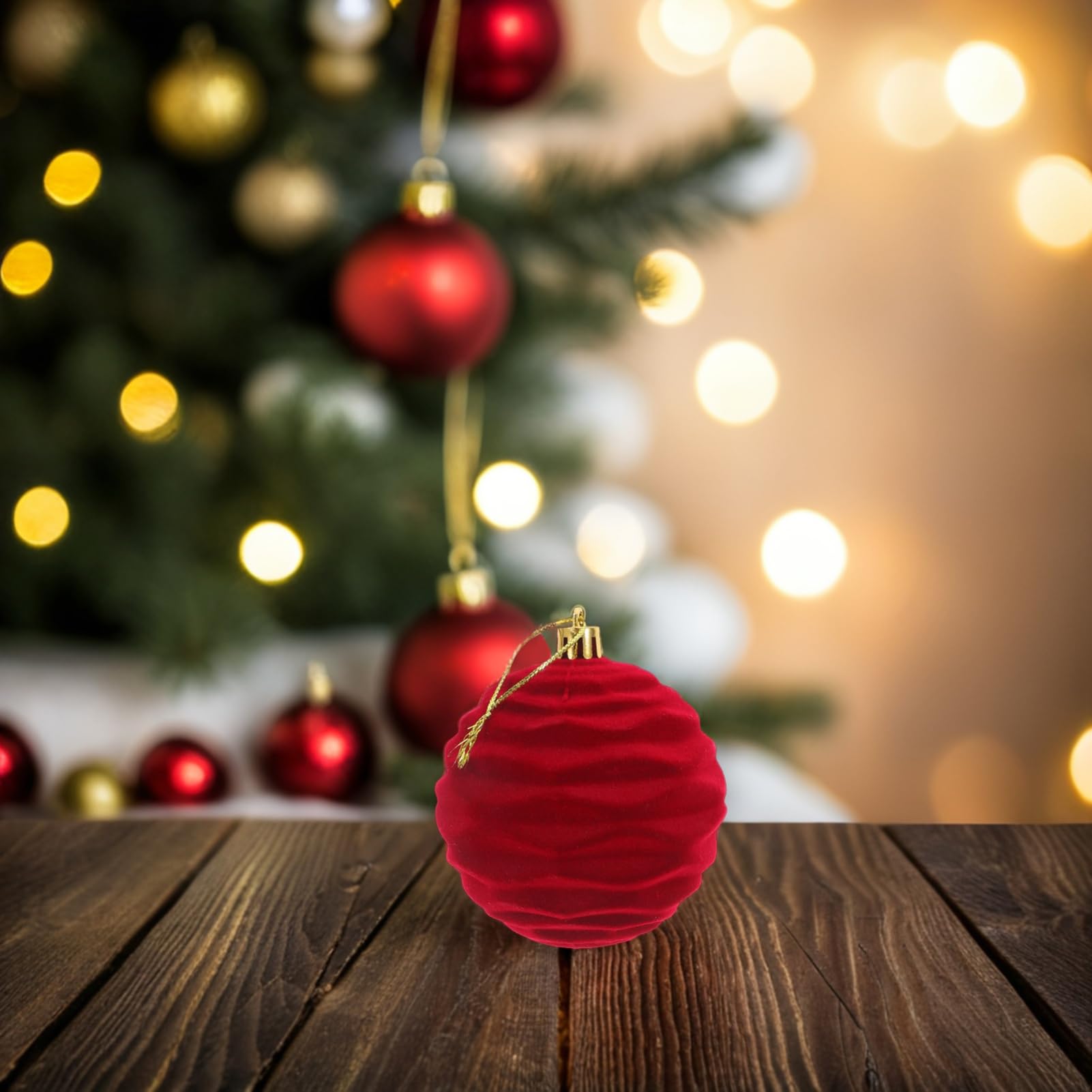 PartyKindom 12stücke Beflockte Christbaumkugeln Rot und Grün Dekorative Weihnachtsbaumkugeln als Hängekugeln für Weihnachtsdeko
