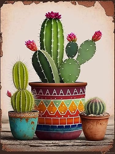 Miniatura 1 de UPABLUNSO Flores de cactus en maceta, plantas en maceta, estilo vintage, kit de pintura de diamantes 5D, pintura digital de diamante completo para