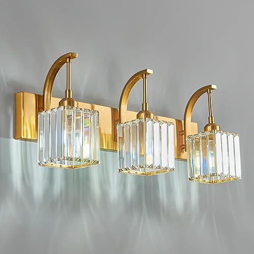 Miniatura 42 de Luces de tocador de cristal cromadas de 4 luces, modernas lámparas de baño de cristal sobre espejo de 32.67 pulgadas de largo para baño Cromo