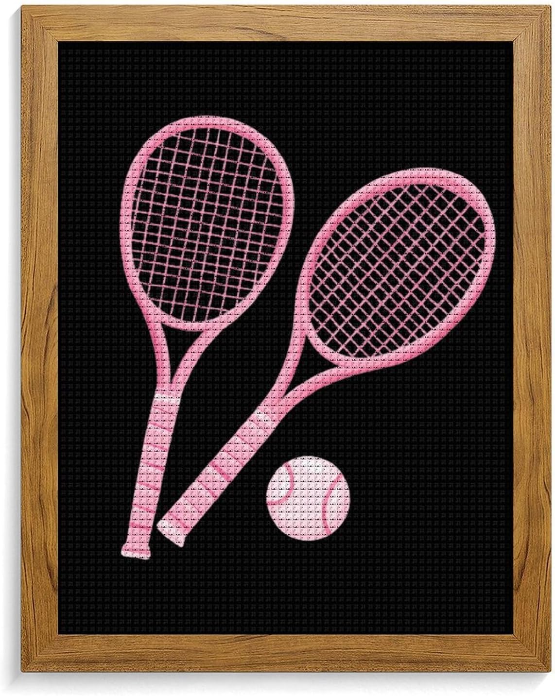 Tennis Racket And Ball Diamond 5D Painting Kits with Frame DIY Full Round Drill Gem Art Crafts for Home Wall Decor 16 X 20in Yellow Wood 40 * 50cm