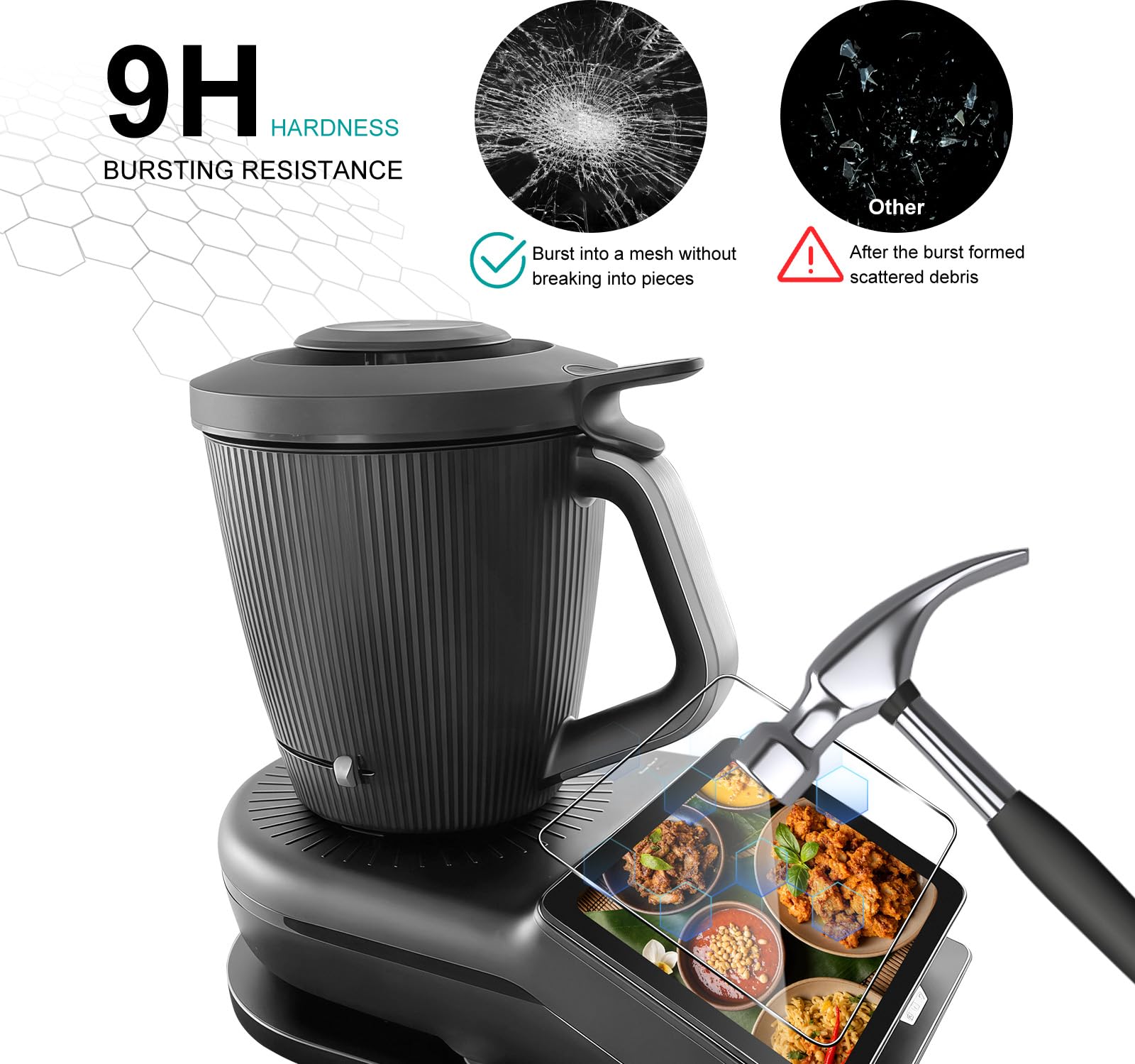 Lutree Verre Trempé pour Vorwerk Thermomix TM7, 2 Pièces 9H Dureté HD Protecteurs d'écran, Anti-Rayures Sans Bulles Film Vitre Trempé Protection écran - 4