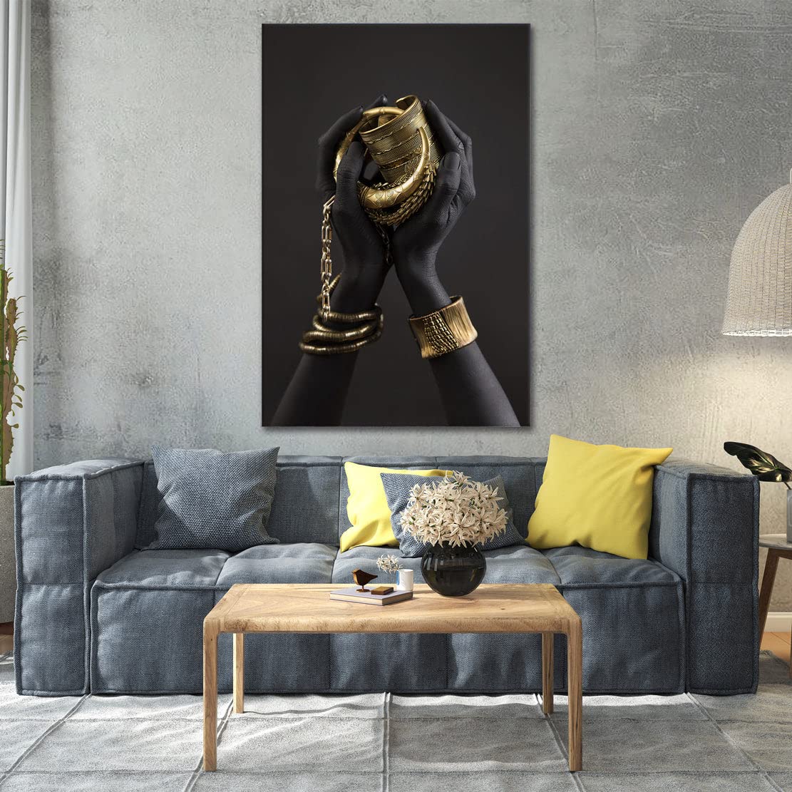 Lienzo Cuadro Moderno Donna Africana Estilo Manos Negras decoración de Pared Tamaño 60x40x2cm