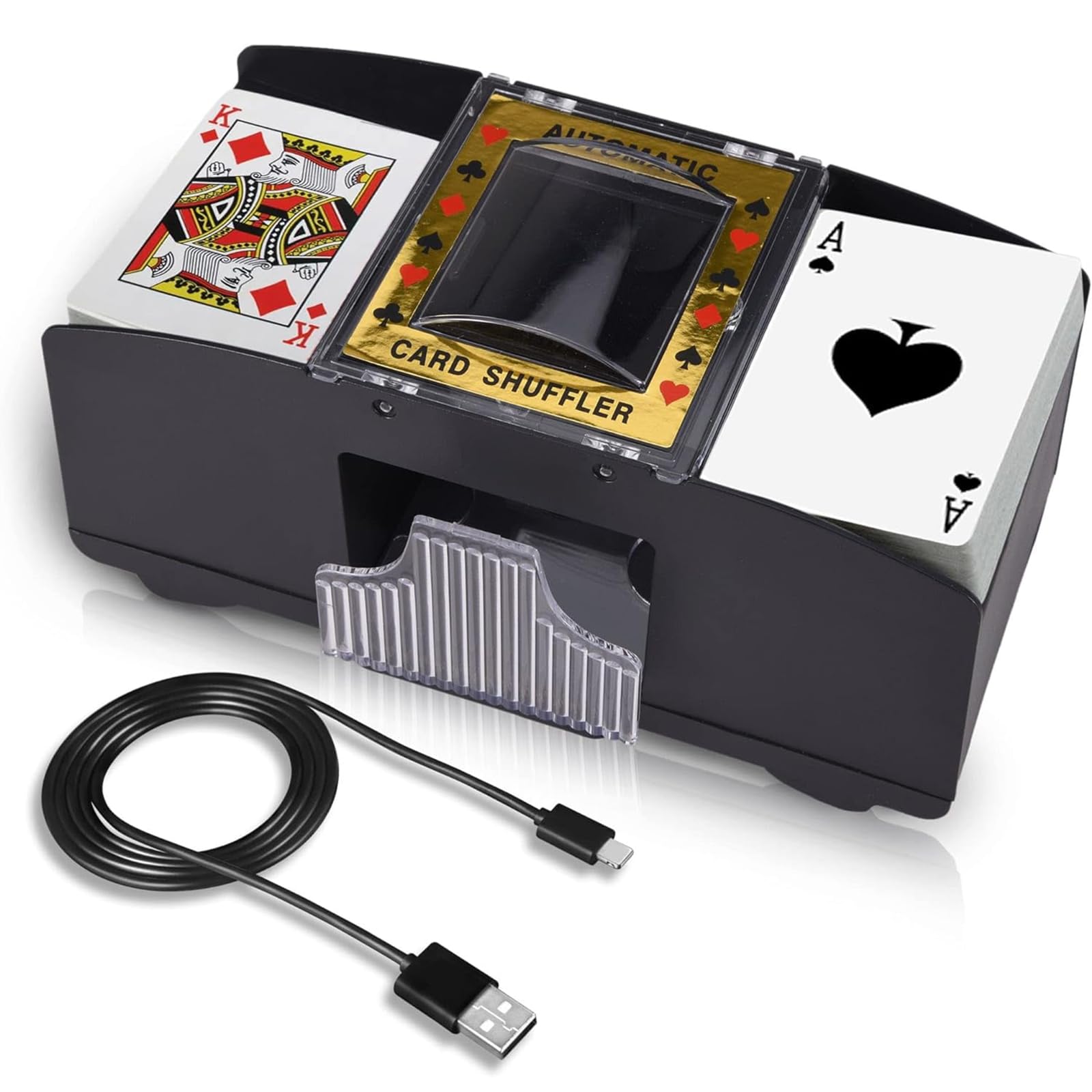 Eoweiot Automatic Card Shuffler, Electronic Casino Poker Card Shuffling Machine,2 Decks Playing Cards Shuffler for Home & Party