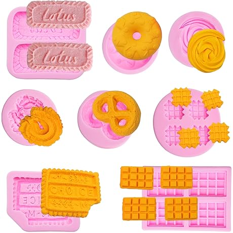 8 PACK Cookie Silicone Molds, Chocolate Waffle Cookie Cake Decorating Fondant Molds,...