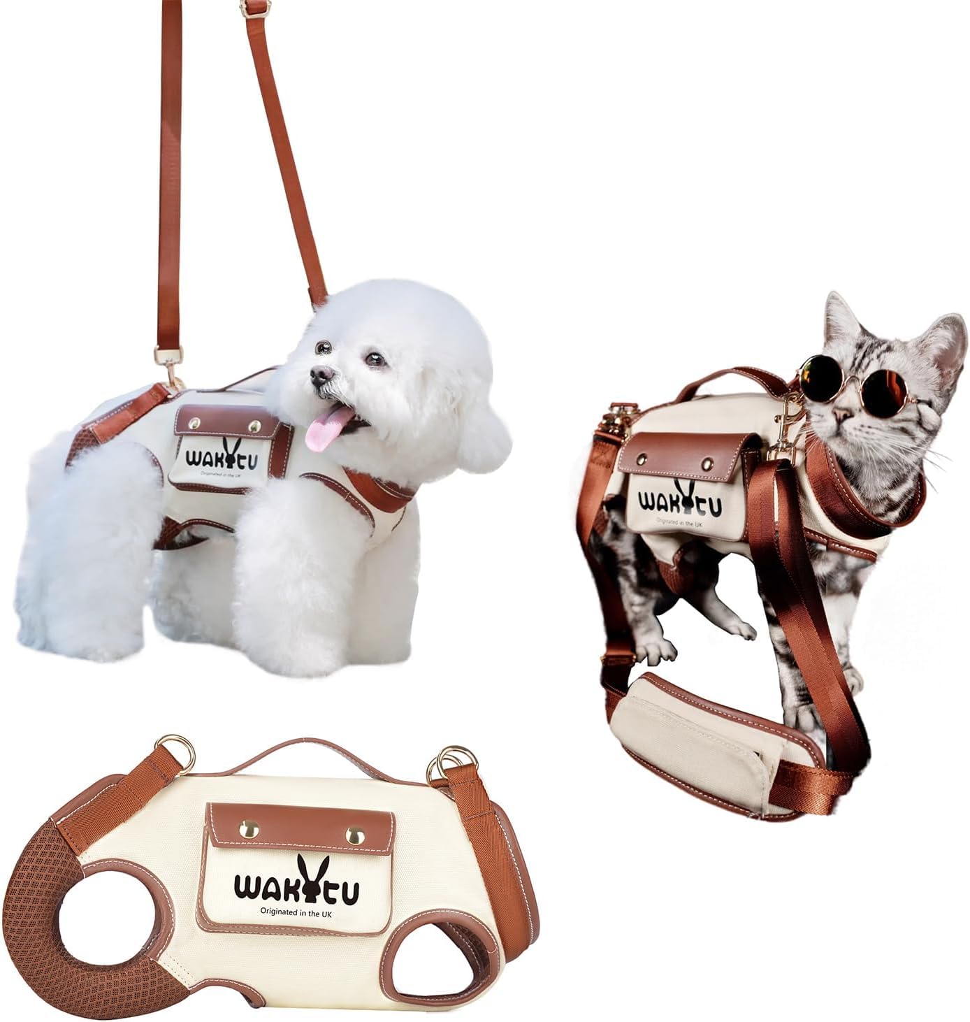 Wakytu Dog Lift Harness Dog Carrier VES Harness Adjustable Leash with Small Puppy Treat Bag,Fits Most Cars,S?4-8 LBS