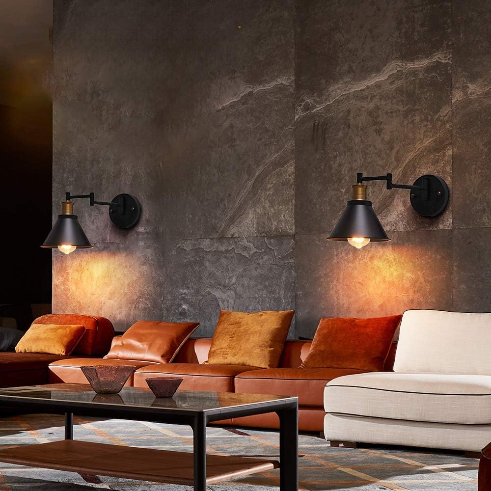 Holiday Deals 🛒 Wall sconces Set of Two, Swing Arm Wall Lamp with Plug in Cord, 1-Light Bedroom Wall Lights Fixtures,Bedside Reading Lamp (2 Pack)