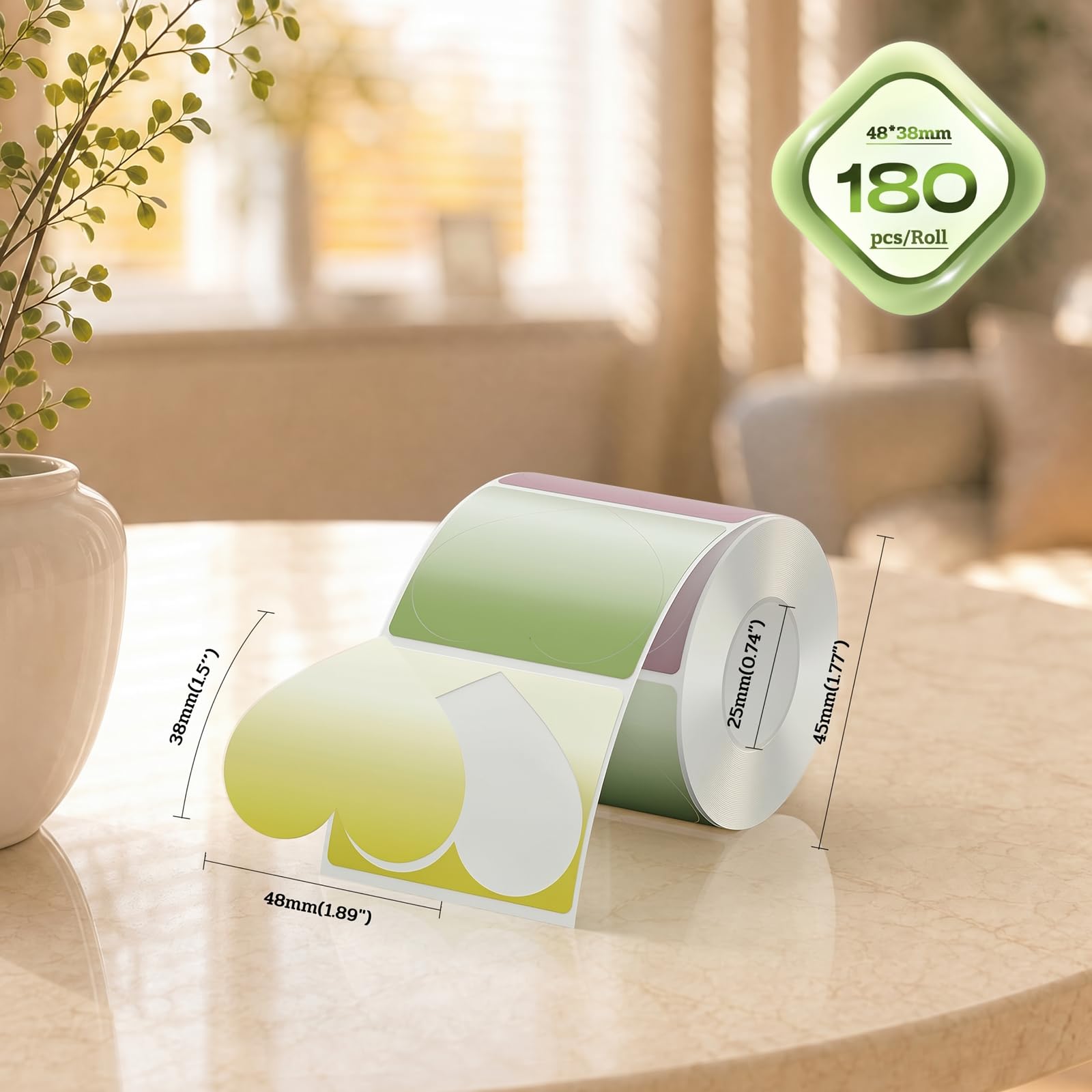 CLABEL 221B Stampante per etichette Bluetooth portatile, etichette a cuore per confezioni regalo | Etichette termiche impermeabili 48×38 mm, 180 pezzi/rotolo, senza inchiostro, design a cuore a 4 colo