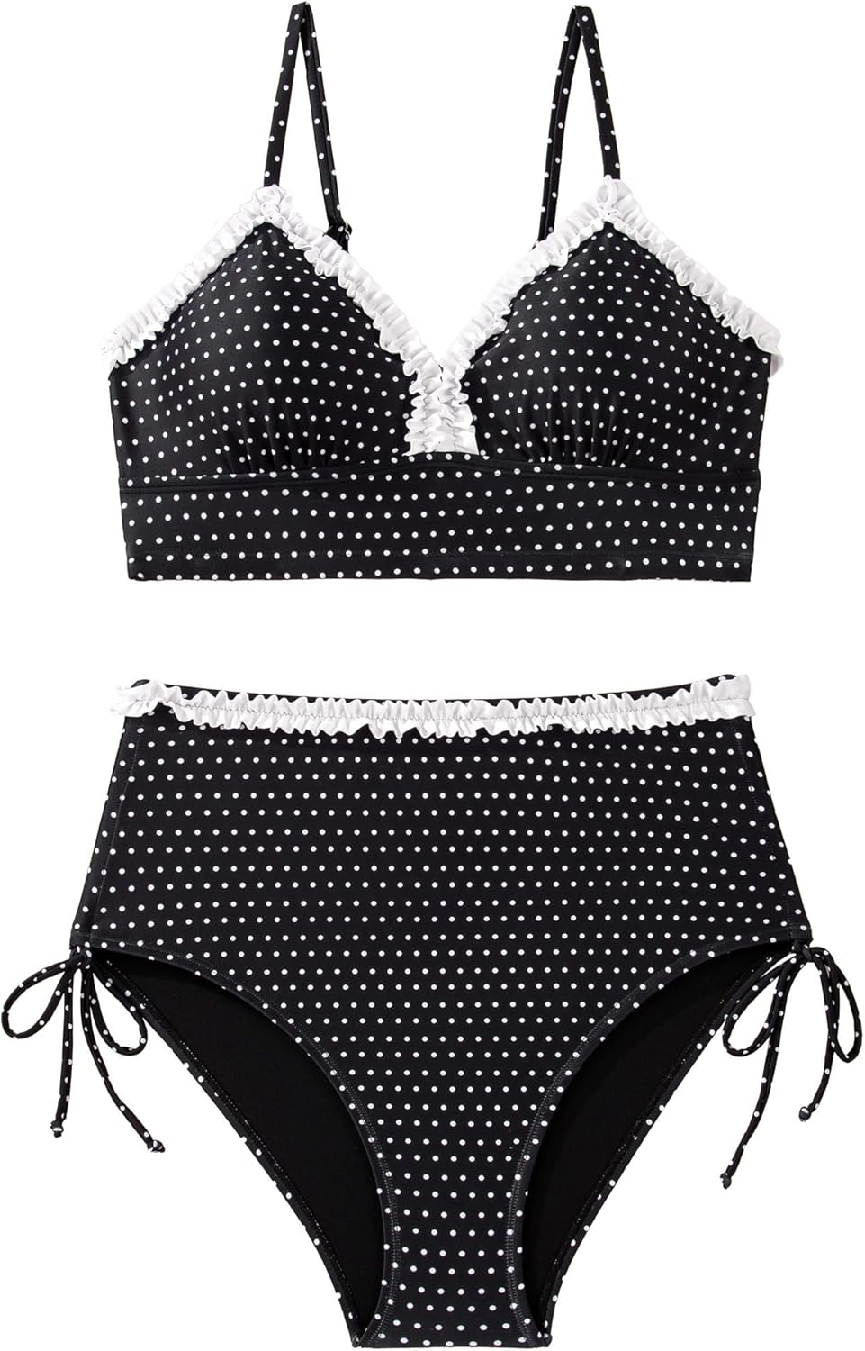 Herseas Women's Splice Ruffle Trim Bikini Sets Tie Side Swimsuits High Waisted Bathing Suits - Image 5