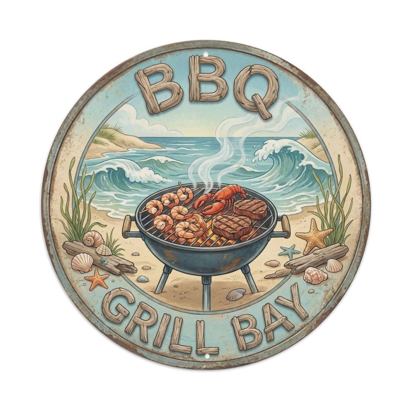 BBQ Grill Bay Metal Tin Sign