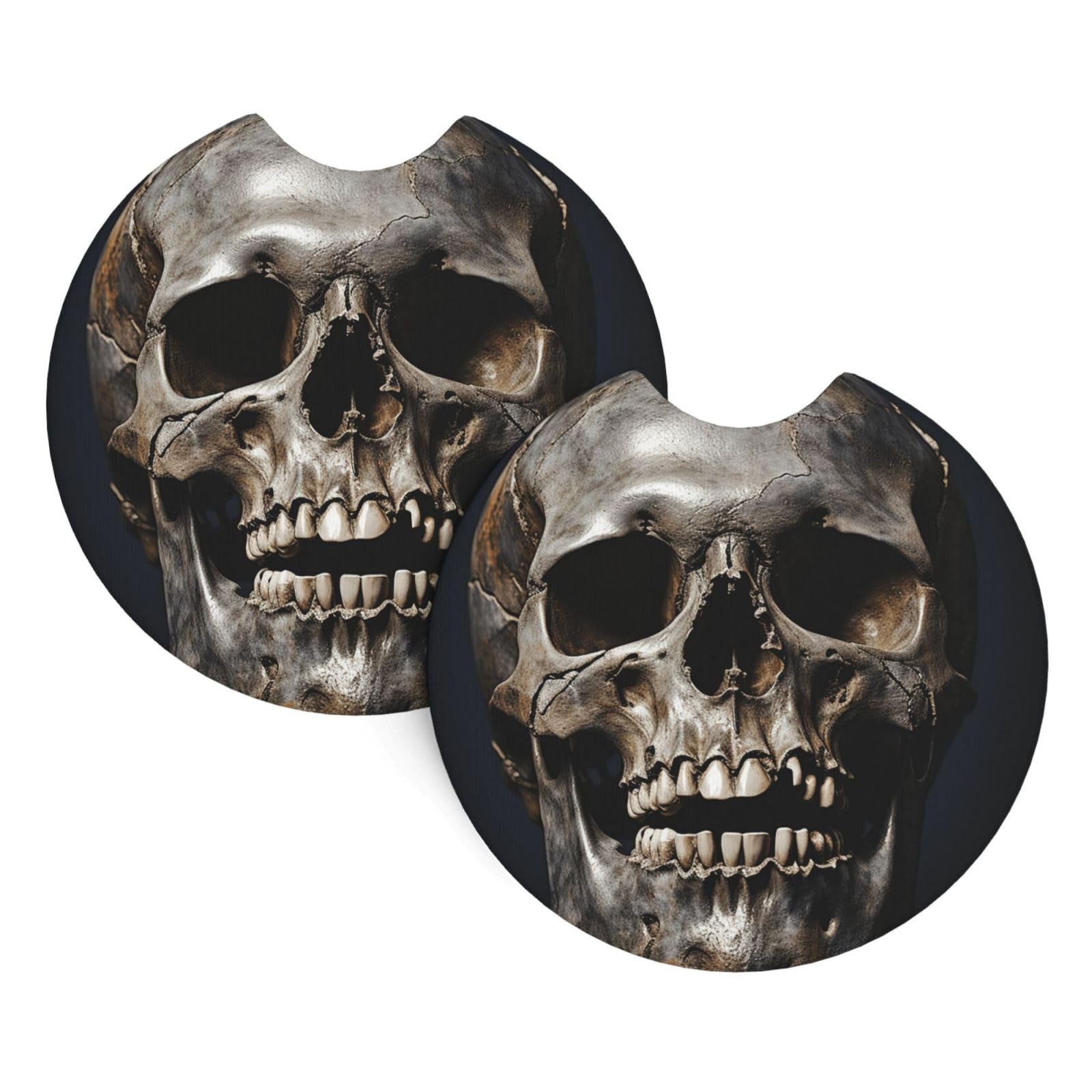 2PCS Car Coaster for Cup Holders Universal Auto Cup Mat Death Skull Cup Coaster Pad 2.7" Waterproof Neoprene Non-Slip Cup Holder Coasters Car Interior Accessories for Women Men