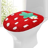 Cute Red Strawberry Toilet Seat Cover with Flowers - Soft Flocking Lid Cover, Adjustable Rubber Backing for Bathroom Decor & Parties