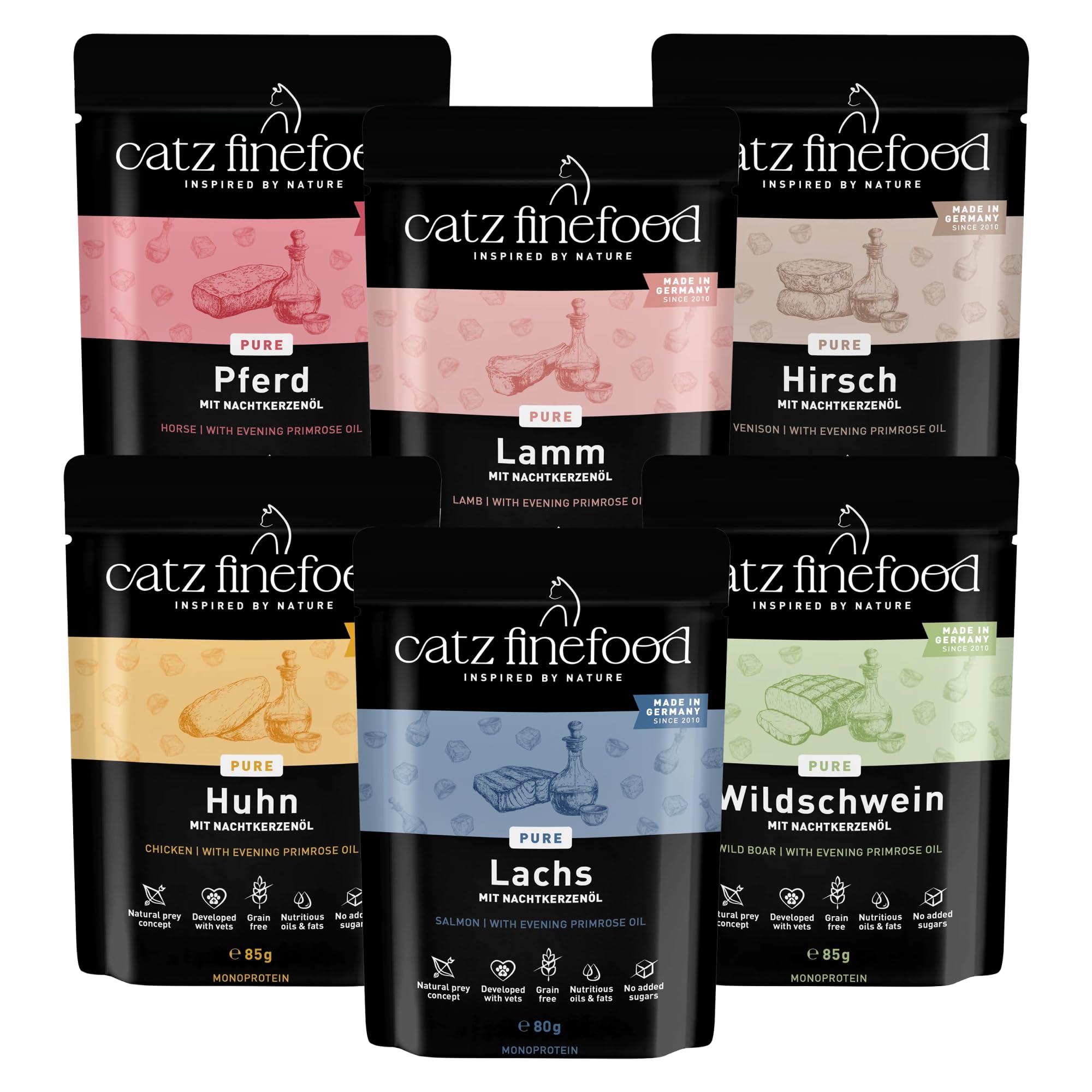 catz finefood Purrrr Collection II - Monoprotein Katzenfutter nass - getreidefrei, zuckerfrei, hypoallergen - hoher Fleischanteil - Multipack Nassfutter für Katzen - im Beutel, 12 x 80g-85g