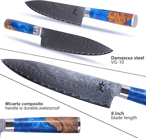 Miniatura 33 de SAMCOOK Kiritsuke Cuchillo de chef – Cuchillo profesional afilado de Damasco de 8 pulgadas – Cuchillo japonés VG-10 de acero inoxidable de alto