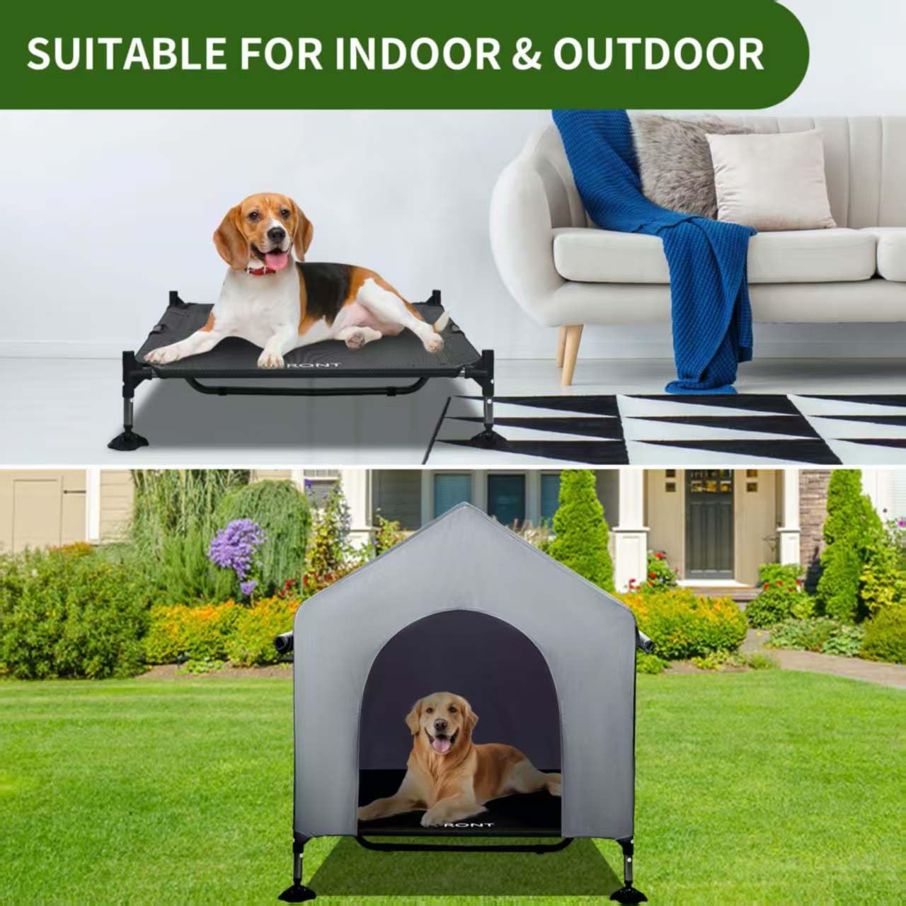 Summertrail 42" Large Dog House Outdoor Indoor with Breathable Mesh Windows-Elevated Dog Bed Cot Dog Tent Shade Shelter for Large Breeds with Canopy, Weatherproof Dog Kennel for Outside, Easy Clean - image 5
