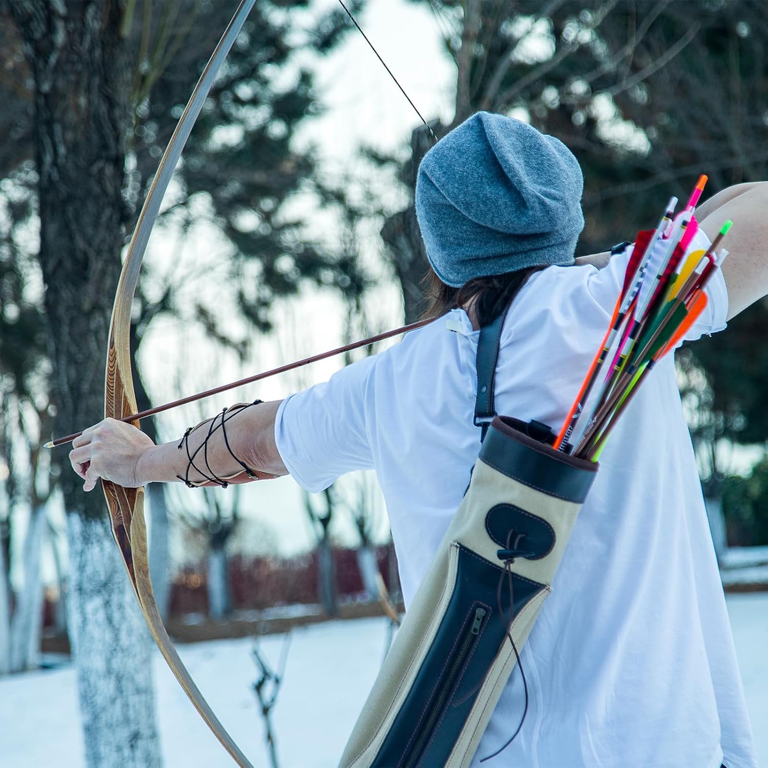 Deerseeker Archery 64" Reflex Deflex Hybrid One-Piece Traditional Long Bow with Laminated Bamboo & Clear Fiberglass Limbs Right Hand/Left Hand for Adults 25-60lbs