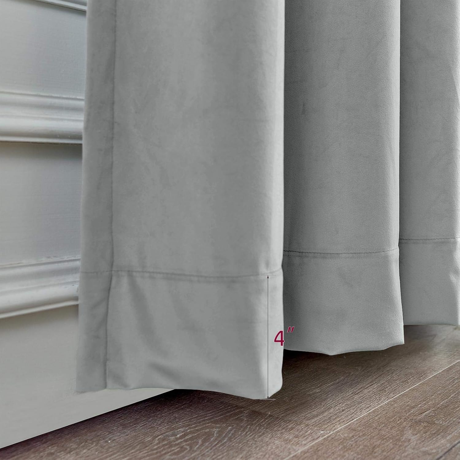 ChadMade 106 Wide x 144 Long Inches Velvet Curtain Panel Grommet Top Extra Long Drape High Ceiling Drapery for Loft Living Room Home Movie Theater Stage Auditorium, Grey (1 Panel), Leon Collection