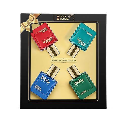 Wild Stone Set de regalo de perfume de lujo | 3.38 onzas, 1.0 fl oz (paquete de 4) | Notas picantes amaderadas y cálidas | El mejor perfume para