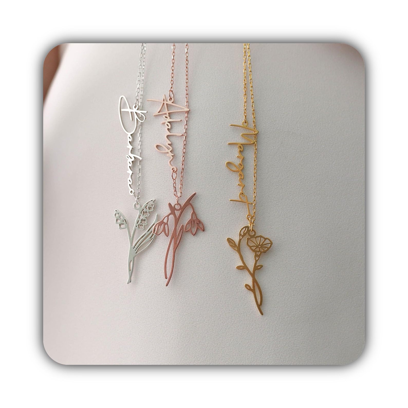 Argento sterling fiore di nascita collana con nome floreale gioiello Festa della Mamma