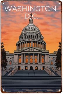 XIAJVS Washington D.C. Lincoln Memorial Metal Aluminum Signs Retro Wall Decor 8X12 Inch for Living Room Kitchen Farm Bedroom Bathroom Decoration Posters