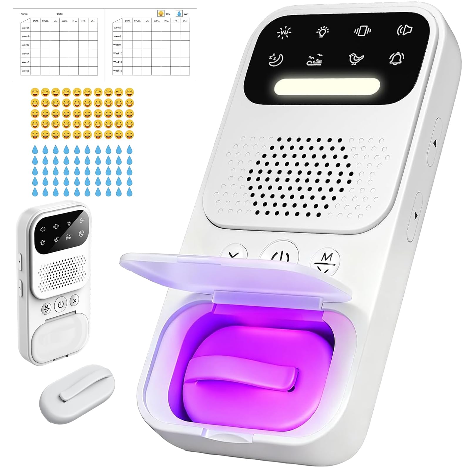 2026 New Wireless Bed Wetting Alarm for Boys & Adults – Moisture Sensor with White Noise Sleep Aid, Rechargeable, Vibration/Sound Alert, Night Light, USB-C – Enuresis Alarm for Bed Wetting Training