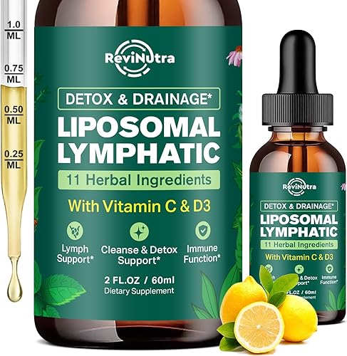 Gotas líquidas de drenaje linfático liposomal, suplemento de apoyo linfático con raíz de diente de león, cuchillas, equinácea, caléndula para