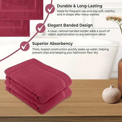 Miniatura 5 de ECO TOWELS Paquete de 2 tapetes de baño con bandas de algodón, no son alfombras de baño, 22 x 34 pulgadas (azul marino) - Ligeras