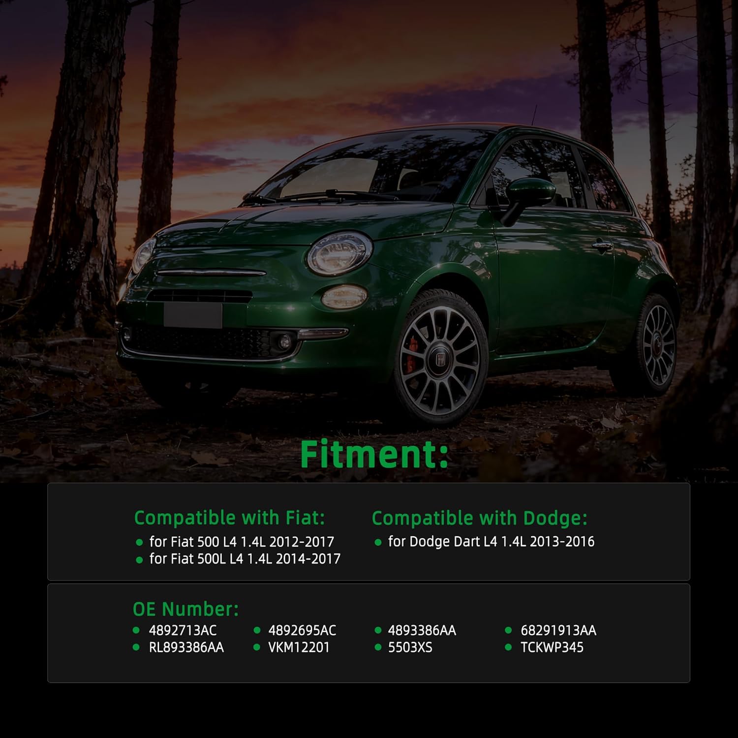 Engine Timing Belt Kit with Water Pump Fits for Dodge Dart 2013-2016, for Fiat 500 2012-2017, 500L 2014-2017, SOHC 1.4L L4, 4892713AC