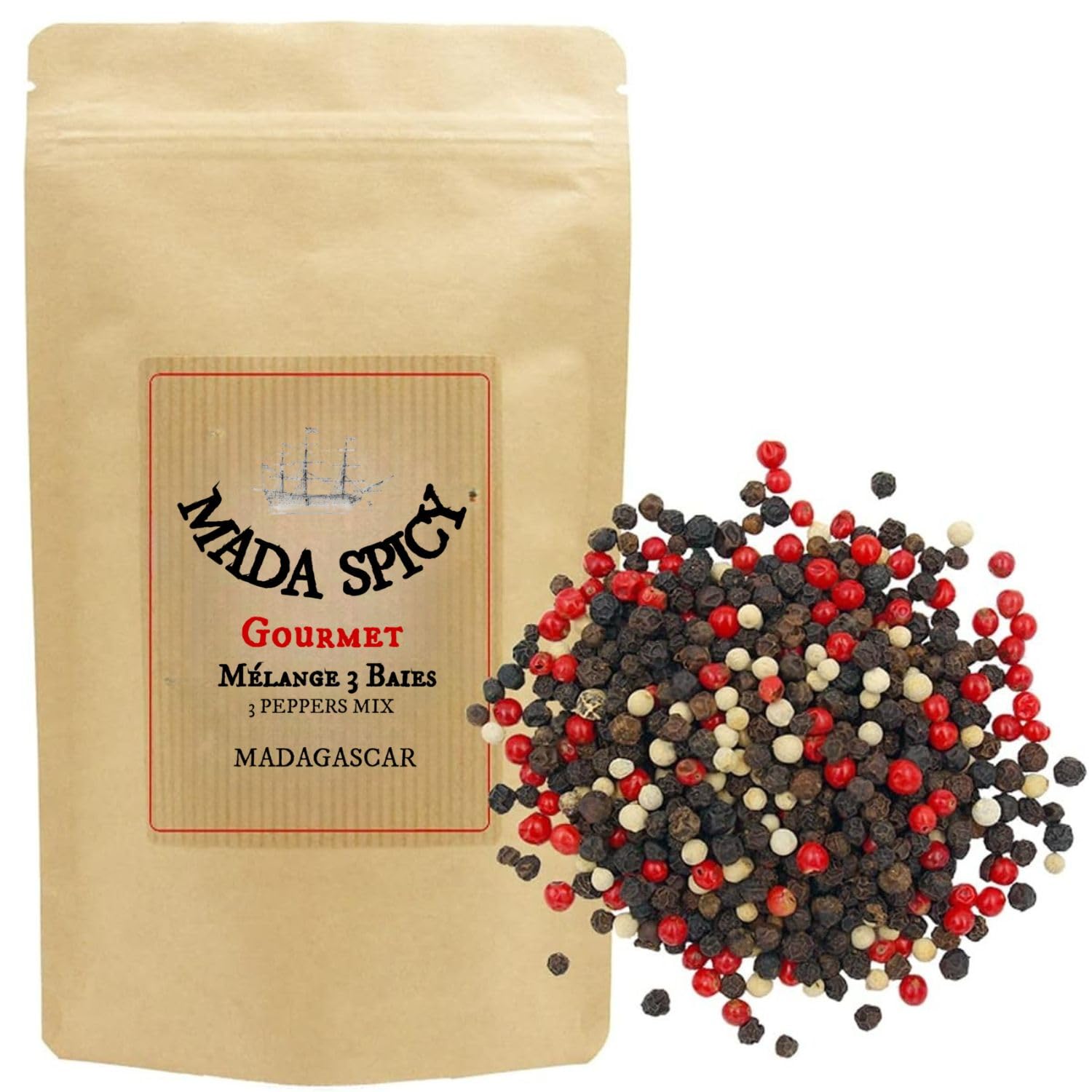 Mezcla 3 pimientas granos enteros de Madagascar 250 gr. "Alta Calidad". Bolsita eco cierre zip.