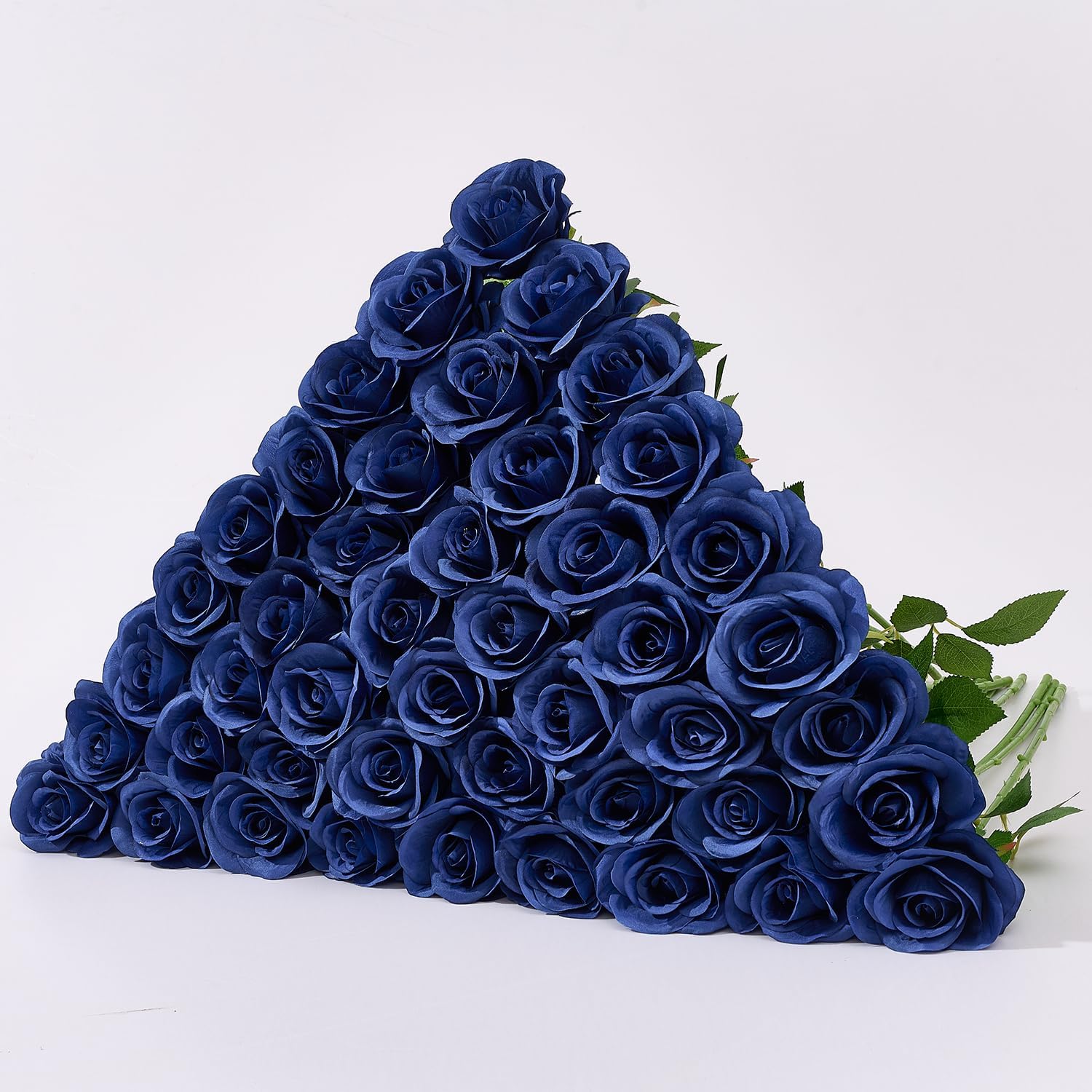 60 PCS Fake Navy Blue Roses Artificial Flowers Bulk Realistic Silk Faux Rose with Stems for Wedding Decoration Anniversary Bridal Bouquet DIY Floral Arrangement Romantic Home Decor Gifts
