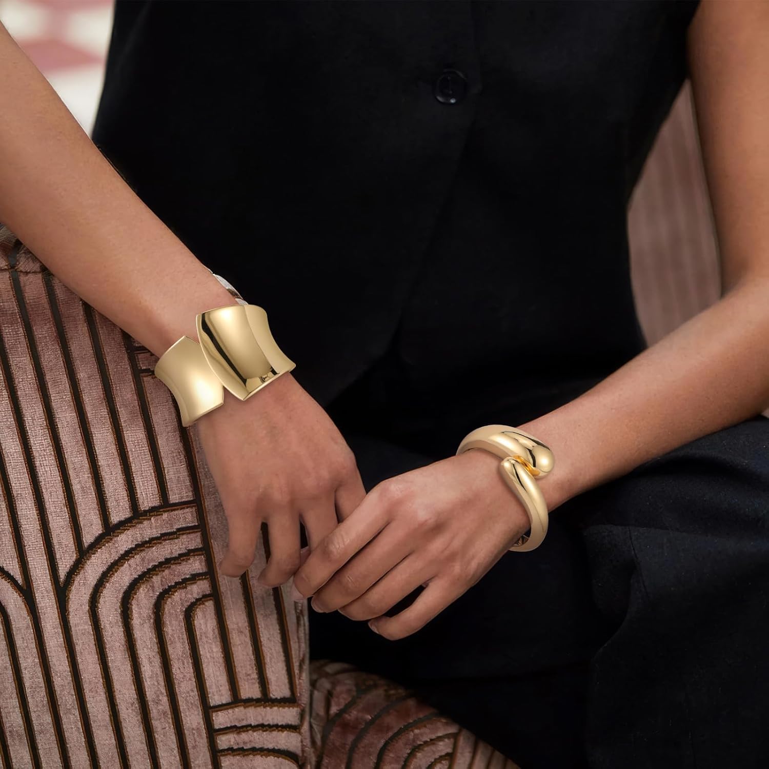 Yowivon Gold Bangles Bracelet for Women, Irregular Chunky Gold Bracelet Teardrop Wave Twisted Hinged Open Bangle Bracelets, Non Tarnish 18K Gold Plated Thick Cuff Bracelets Trendy Jewelry Gifts - Image 5