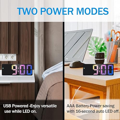 Miniatura 5 de Reloj digital moderno, pantalla RGB dinámica, formato 1224 horas, dígitos grandes, funcionamiento silencioso para espacios de vida y estaciones de