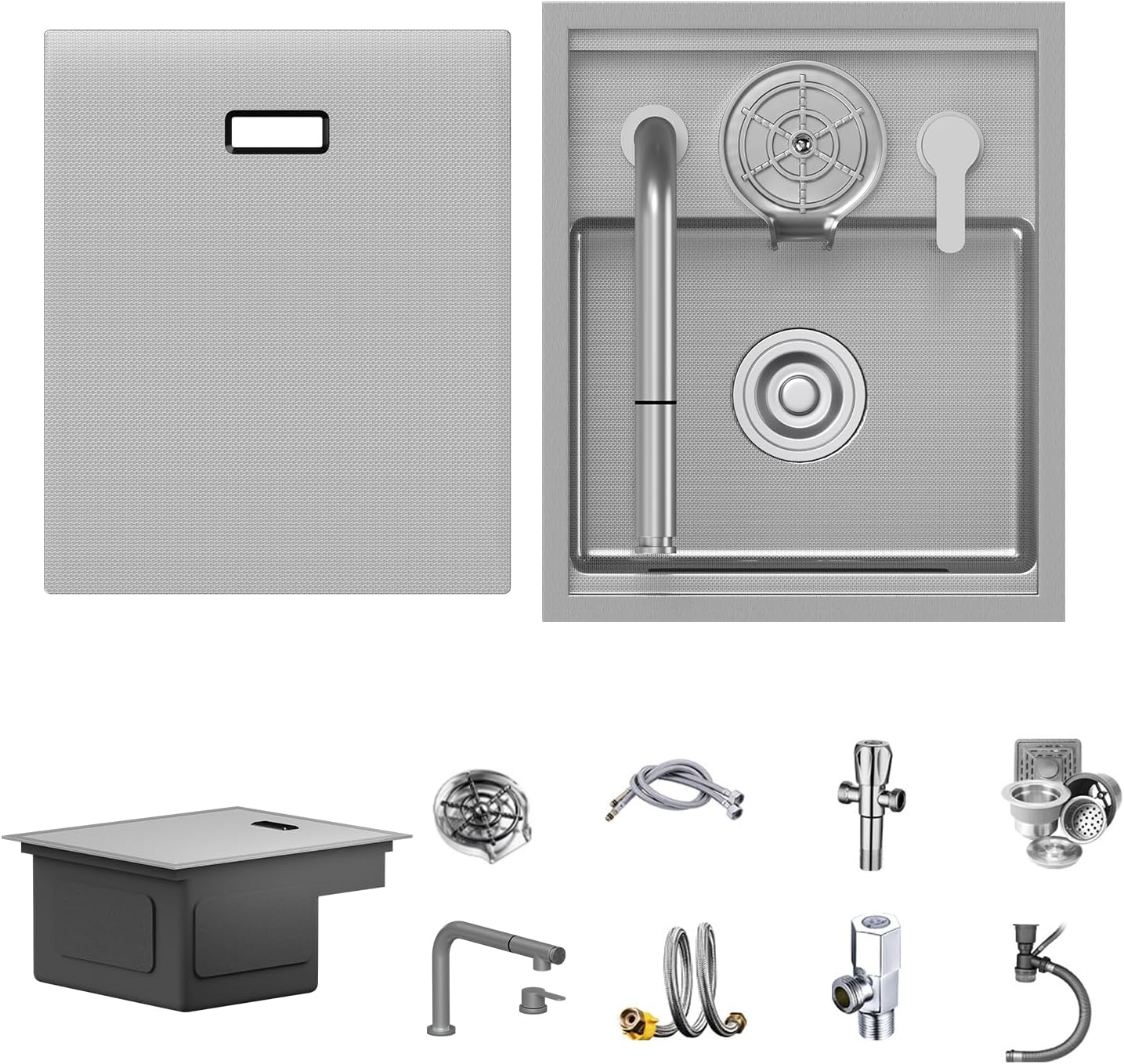 17.72 x 14.96 inch Bar Sink 11 Gauge Handmade Stainless Steel Wet Sink Topmount Small Kitchen sink Sinagle Bowl With Brushed Finish for Outdoor RV and Prep Use Silvery 17.72 x 14.96 x 8.66 Inch