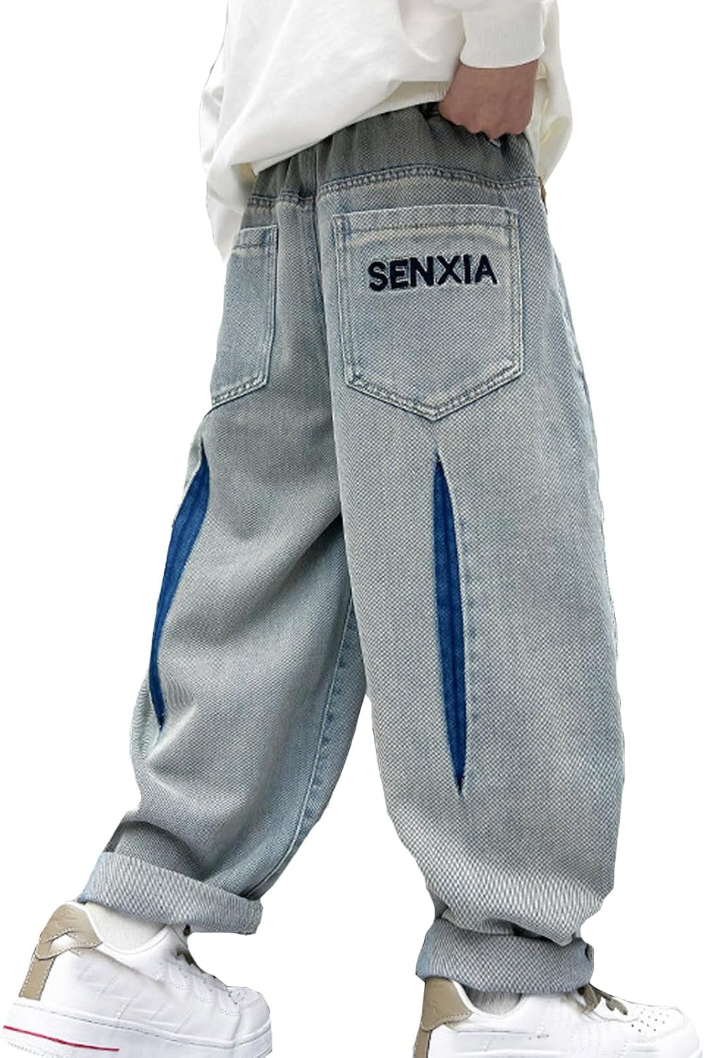 Boys Jeans Stretch Fit Elastic Waist Pull On Relaxed Children's Jogger Active Athletic Youth Outdoor Soft Teenage Streetwear
