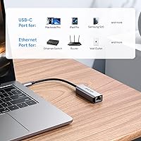 Vista 6 de Adaptador USB C a Ethernet, adaptador ABLEWE tipo C a RJ45 Gigabit Ethernet, adaptador de red LAN Thunderbolt 3 a RJ45 compatible con MacBook Pro
