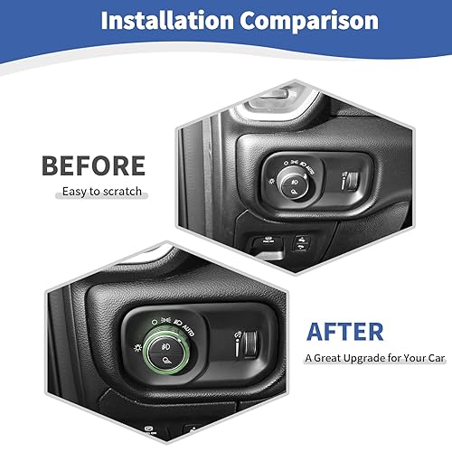 Miniatura 2 de RT-TCZ Cubierta de anillo para interruptor de faros delanteros RAM verde para Dodge RAM 2018 2019 2020 2021 2022 2023 Accesorios interiores verdes