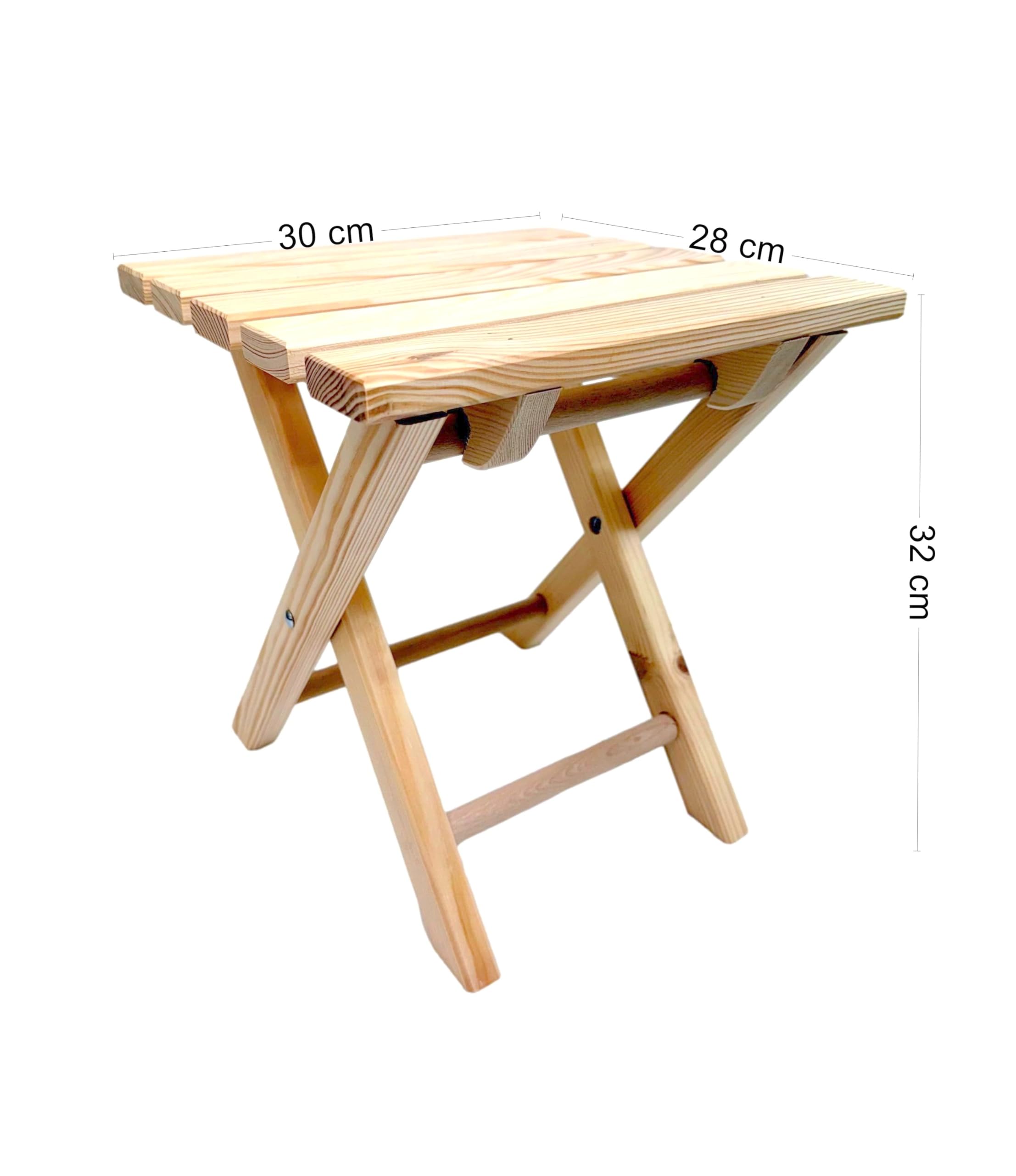 Wooden World - Taburete de Madera Plegable 2 en 1 – Mesa Auxiliar, Soporte para Plantas – Madera Natural, para Interior/Exterior, jardín, balcón, Camping – 30x28x32 cm
